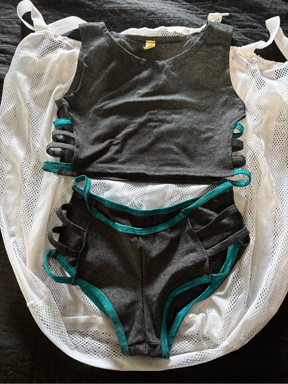 Charcoal and Teal Strappy Pole Wear Set